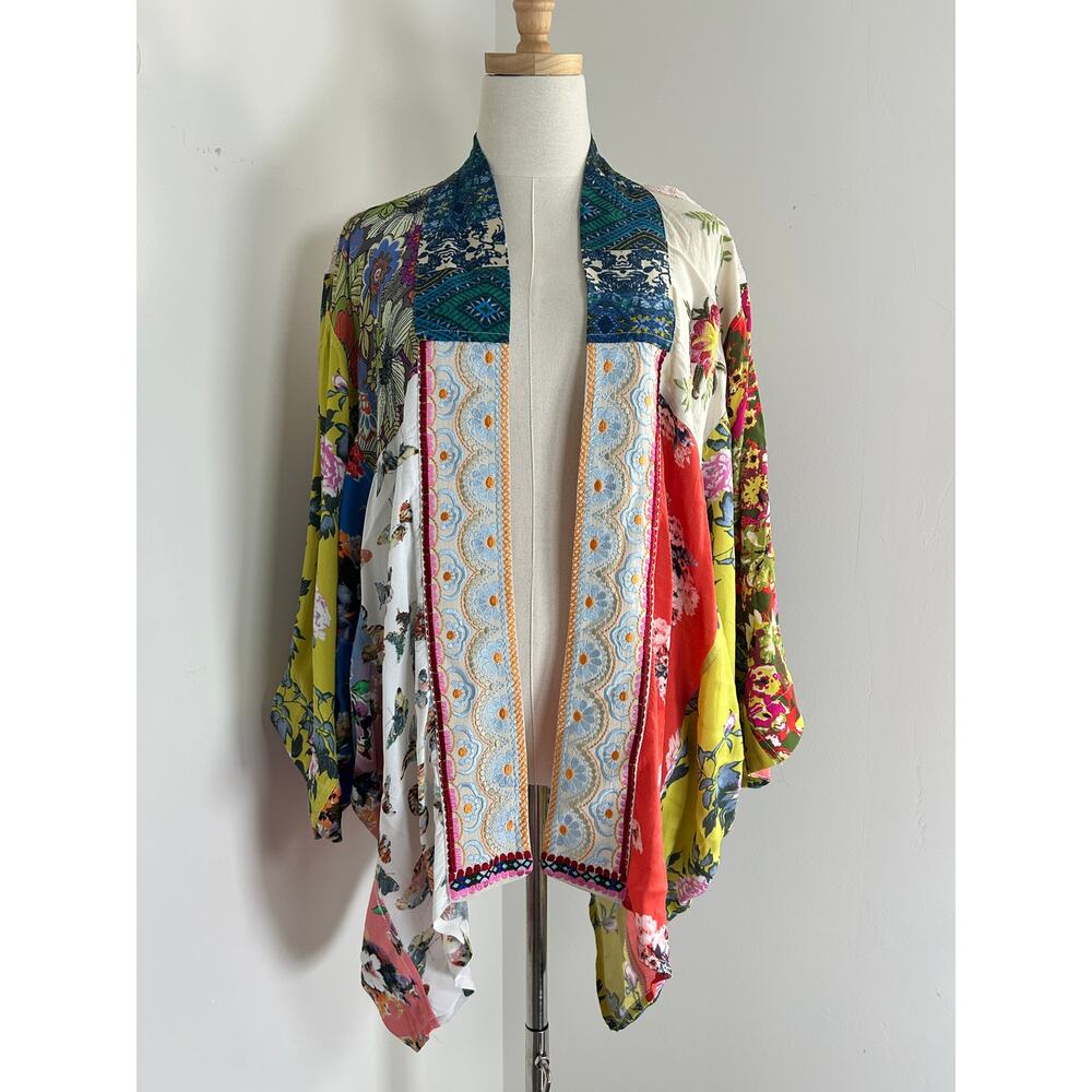 Floral Stitch Embroidered Boho Flowy Kimono Hippie Womens size 2X